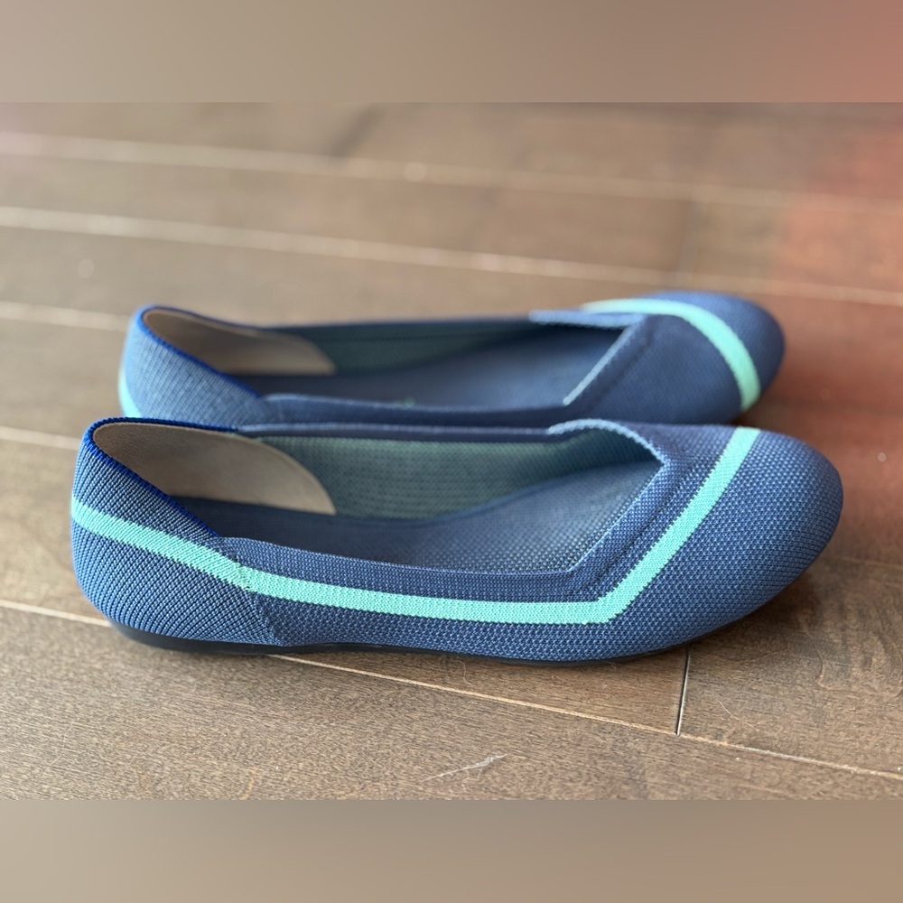 Rothy’s Blue Neon Stripe Discontinued Flats, Size 8